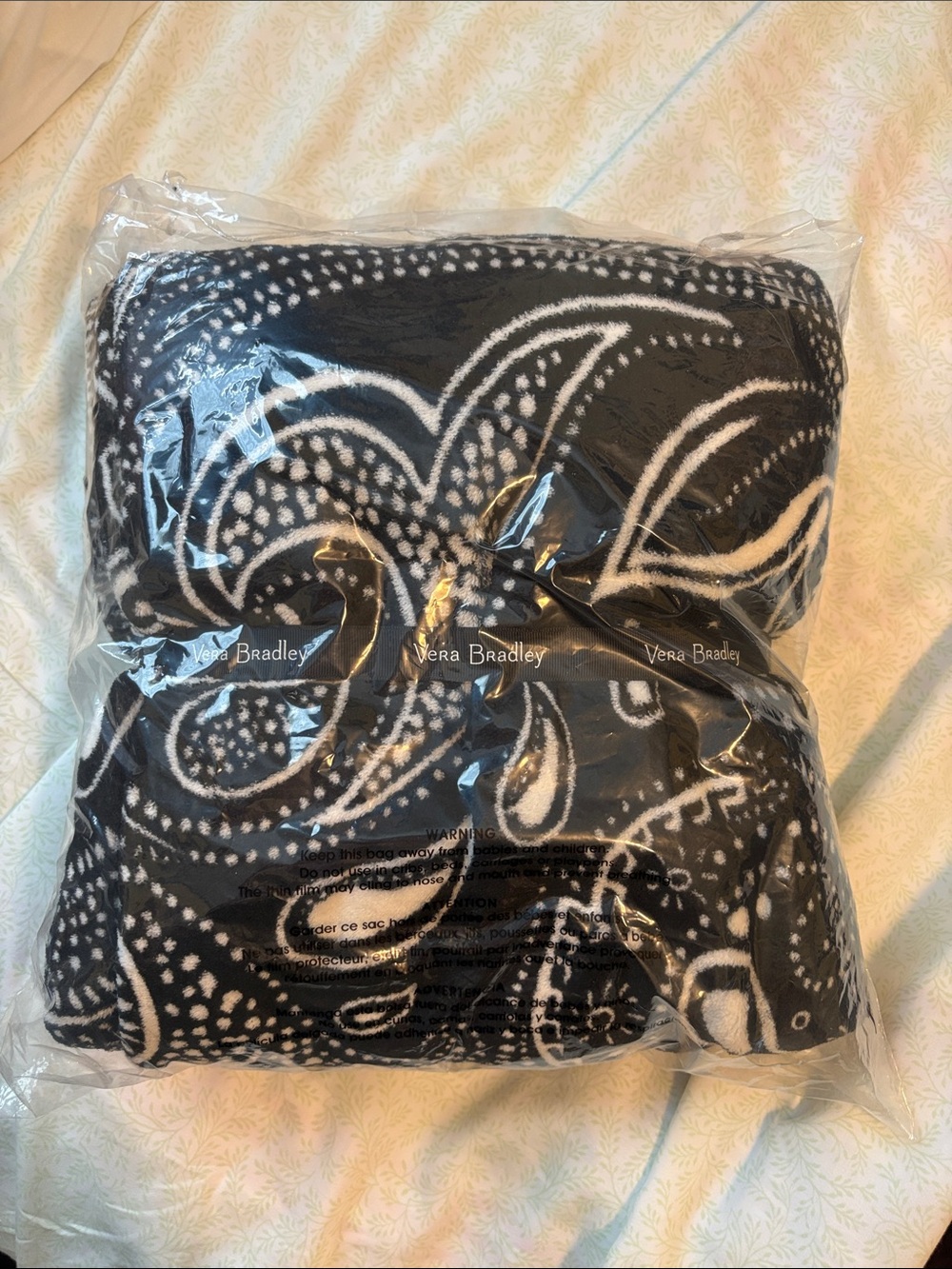 Vera Bradley Black & White Paisley Plush Throw